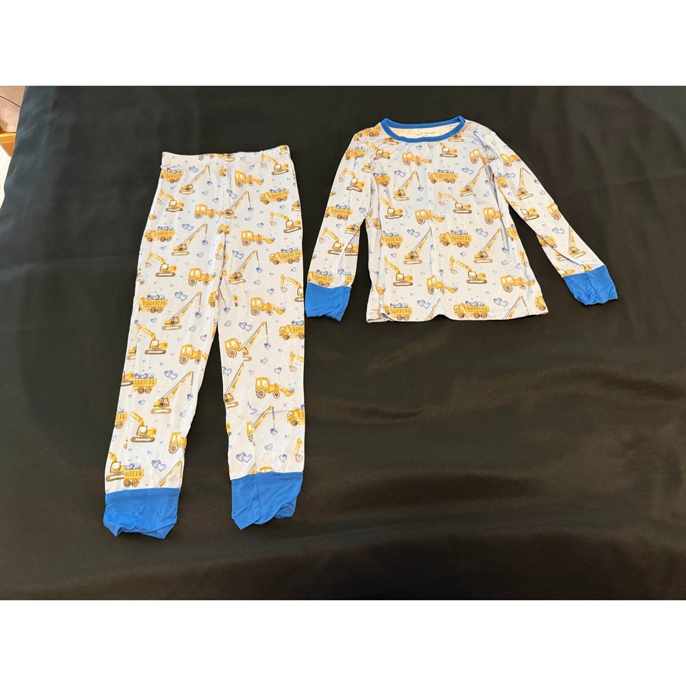 Little Snuggles Boys Blue Bamboo Construction Vehicle Pajama Set Size 7/8